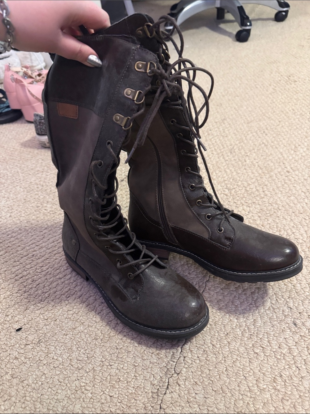 Women’s Lace-Up Tall Combat Boots - Brown